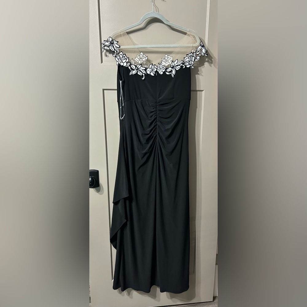 Black nude sheer Evening Dress with Floral Embellished Neckline MSK - Picture 3 of 5